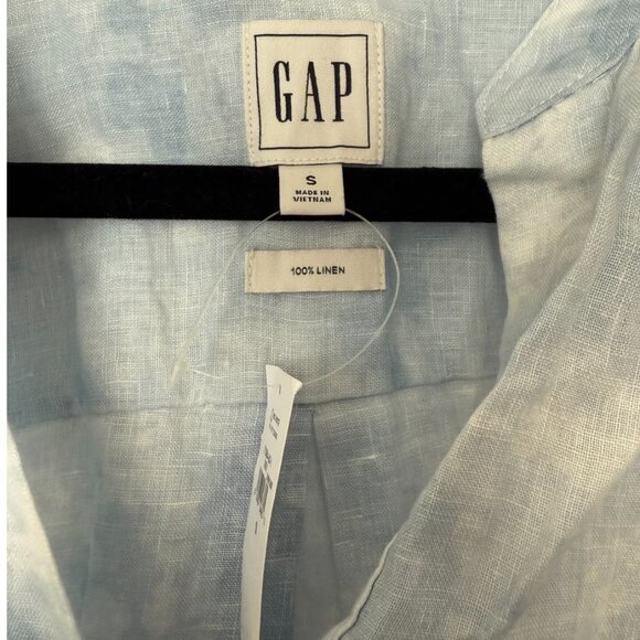 NWT GAP Blue & White Long Sleeve 100% Linen Tie-Dye Popover Long Sleeve Shirt-S - Picture 4 of 5